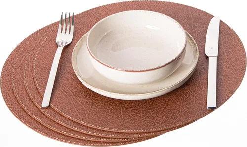 Vista 5 de Nikalaz Nikalaz - Juego de 4 manteles individuales redondos de cuero reciclado de 15 pulgadas, decoración de mesa de comedor y cocina (negro)