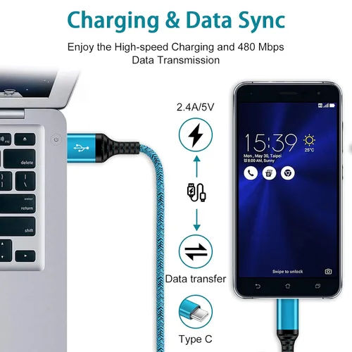 Vista 5 de Cable de carga tipo C, paquete de 3 cables de carga rápida de 3 pies para Samsung Galaxy A17 A16 A36 S25 Ultra S23 S21 A12 A50 Z Flip 7 FE 7 6 5 4 3
