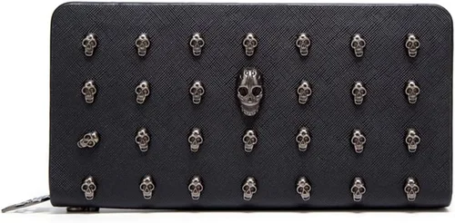 Vista 7 de Cartera de cuero gótica unisex con tarjetero punk, Billetera Y2k Billeteras de gran capacidad con cremallera, Vintage