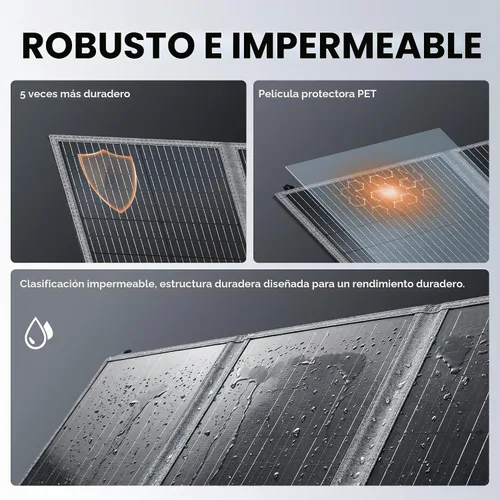 Vista 4 de Panel solar portátil de 100 W para generador de central eléctrica, célula solar plegable de 19.8 V con batería de alta eficiencia, impermeable IP65