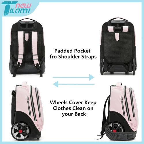Vista 101 de NEW TILAMI Mochila con ruedas de 19 pulgadas con bolsa de almuerzo para niñas y niños, mochila para laptop con ruedas, bolsa de mano duradera