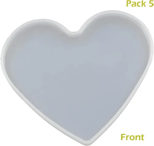 Vista 3 de 5 piezas de molde de resina de silicona para fundición de epoxy en forma de corazón para manualidades DIY, molde de base de posavasos de corazón, 5