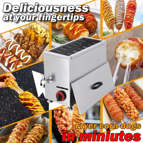 Vista 2 de Freidora de maíz para perros con queso comercial, máquina para hacer palitos de perritos calientes, freidoras de gas LPG para cocina, restaurante