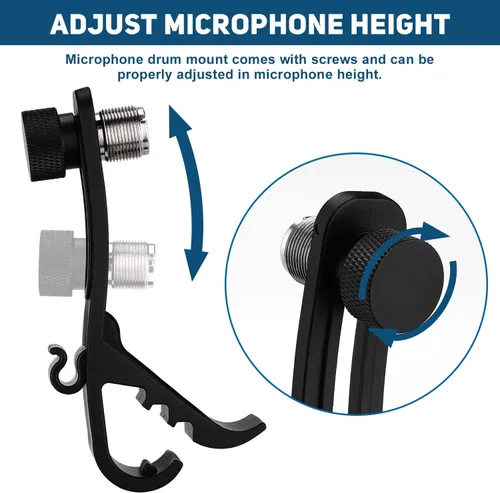 Vista 6 de Facmogu 2 clips de micrófono de tambor, soporte de abrazadera de micrófono ajustable, clip de seguridad para micrófono, soportes de tambor a prueba