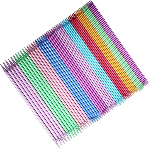 Vista 4 de Juego de 55 agujas de tejer de doble extremo, agujas de tejer rectas de aluminio sólido, agujas de tejer rectas de doble punta, 11 tamaños