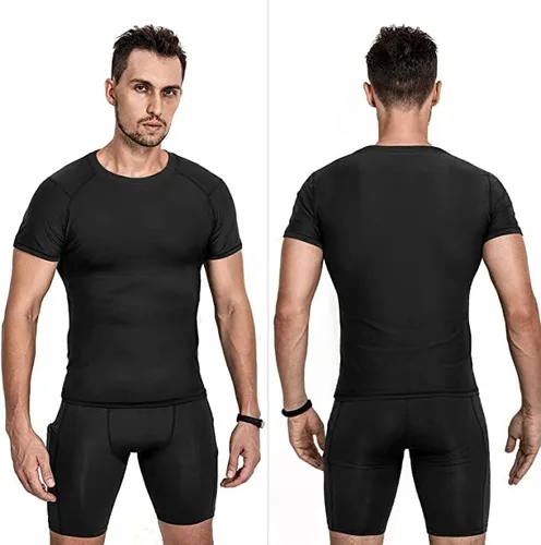 Vista 2 de Niksa Camisetas de compresión para hombre, paquete de 5, camisetas de compresión atlética de manga corta para entrenamiento fresco y seco
