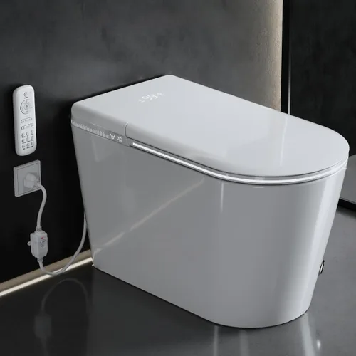 Vista 10 de Inodoro inteligente con bidé integrado con rociador de agua caliente y secadora, funcionamiento del sensor de pie, asiento calefactado con pantalla
