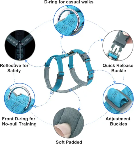Vista 19 de Arnés para perro Plutus Pet sin tirón, arnés ajustable de nylon con acolchado suave, arnés para perro reflectante y resistente para perros pequeños