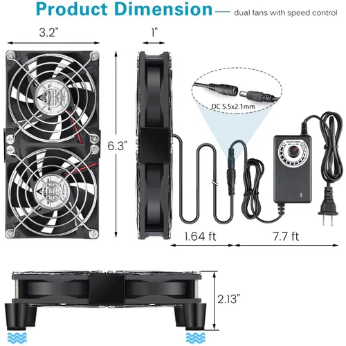 Vista 5 de GDSTIME Ventilador de computadora dual de 3.150 in x 0.984 in con enchufe de CA, controlador de velocidad variable de 110 V 120 V 240 V para módem