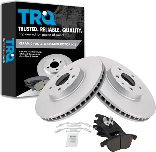 Vista 75 de TRQ Juego de pastillas de freno delantero y rotores con revestimiento de cerámica compatible con Jeep Compass Patriot 2017