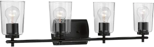 Vista 33 de Progress Lighting Adley Collection - Lámpara de tocador de baño tradicional con 3 luces, de cristal transparente, color negro mate, 7-5/8 x 23 Mate