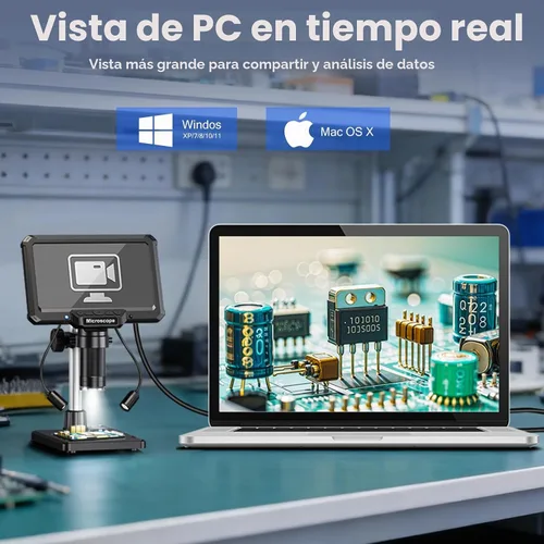 Vista 6 de Microscopio de soldadura digital LCD de 7 pulgadas con luces remotas y laterales For soldering and PCB inspection. 7" screen, remote and 2 side