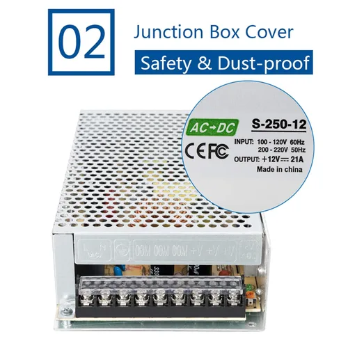 Vista 3 de Fuente de alimentación conmutada de 12 V 21 A, controlador LED de 250 W, convertidor de adaptador de transformador regulado universal CA 110V-220V a