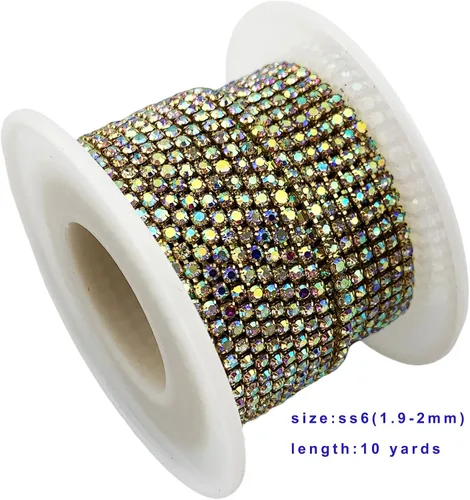Vista 2 de Cadena de cierre de diamantes de imitación AB de 10 yardas (oro, 0.079 in)