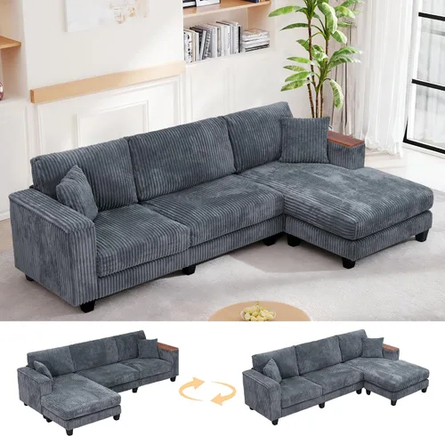 Vista 15 de Sofá seccional modular de 97 pulgadas con 5 asientos, sofá cómodo convertible en forma de L con almacenamiento en reposabrazos y dos almohadas