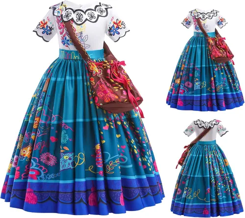 Vista 7 de Disfraz de Mirabel de Encanto con bolsa, lentes y aretes para cosplay, princesa, Navidad, Año Nuevo