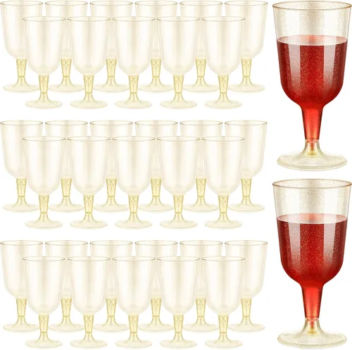 Vista 7 de Meanplan 100 copas de vino de plástico con tallo de 6 onzas, vasos de vino de plástico para fiestas, desechables, apilables, de picnic de boda Azul