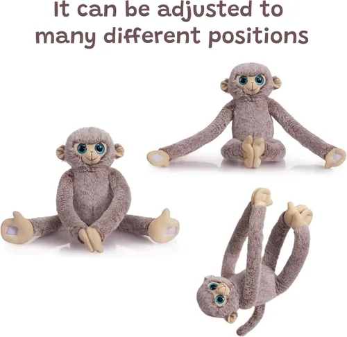 Vista 6 de Animal de Mono Colgante de Peluche Animal de Mono de Brazo Largo de Peluche Suave para Niños Nietos Amigos Familia Gris 43 cm