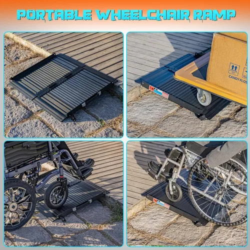 Vista 6 de WHALEMOTOR Rampa portátil para silla de ruedas negra, rampa de aluminio sin costuras y antideslizante de 2 pies, rampas plegables portátiles