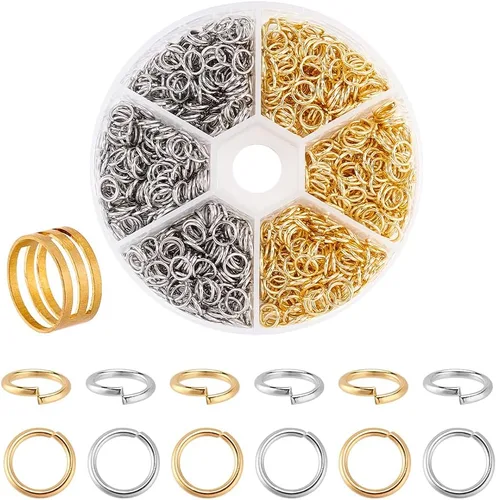 Vista 9 de PandaHall Elite, 1 caja, anillos de acero inoxidable de 4 mm - 10 mm de diámetro, calibre 18