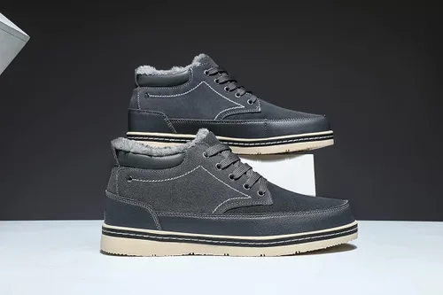 Vista 3 de CanLeg Botas de invierno para hombre, para nieve, clima frío, tobillo para exteriores, forro de piel, zapatos casuales