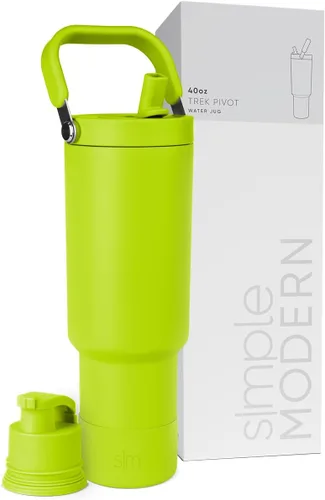 Vista 70 de Simple Modern Trek Pivot Vaso con pajita abatible de 30 oz con asa Botella de agua y protector Tapas intercambiables de pajita y para beber