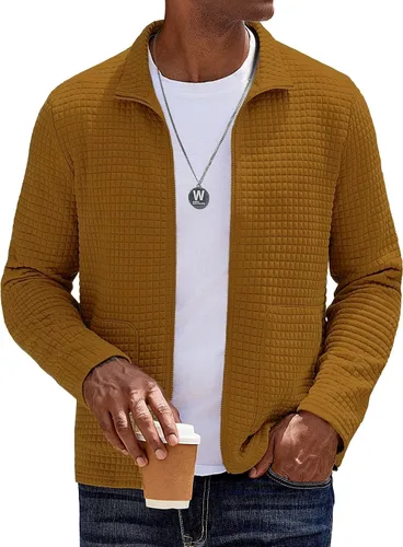 Vista 12 de COOFANDY Chaqueta Varsity Ligera para Hombre Chaquetas Bomber Casuales Sudaderas Waffle con Cremallera y Bolsillo