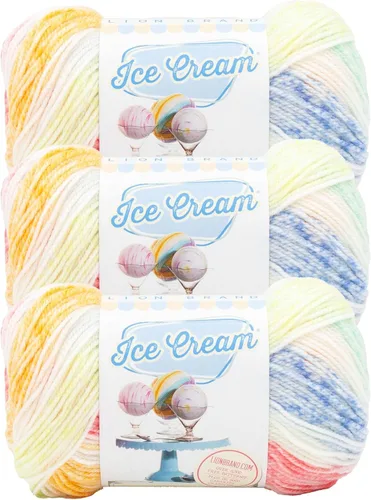 Vista 52 de Lion Brand Yarn, Hilo para Bebé Ice Cream para tejer, ganchillo y manualidades, Baseball Nut, 1 paquete, fibra acrílica colorida de peso DK