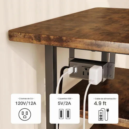 Vista 6 de Homeiju Soporte multimedia AV de 4 niveles con toma de corriente, soporte de madera para tocadiscos, centro de entretenimiento con estantes