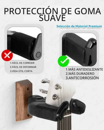 Vista 5 de STRICH Gravity - Soporte de pared para guitarra, bloqueo automático, ajuste multiángulo, base de nogal, almohadillas antideslizantes de goma