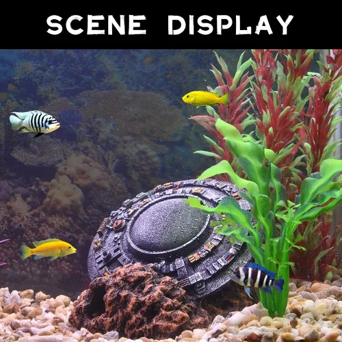 Vista 2 de Decoraciones de acuario-UFO Fish Tank Accesorios para Betta Hide Flying Saucer Creative Medium Fish Tank Decor Reptile Box Landscaping Ornament