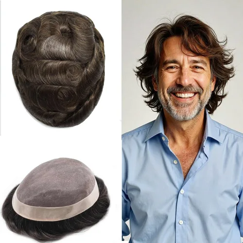 Vista 91 de Mens Toupee Hair Piece Real Human Hair Fine Mono Toupee para hombres Sistema de reemplazo de cabello para hombre Postizo Protesis Capilar Para