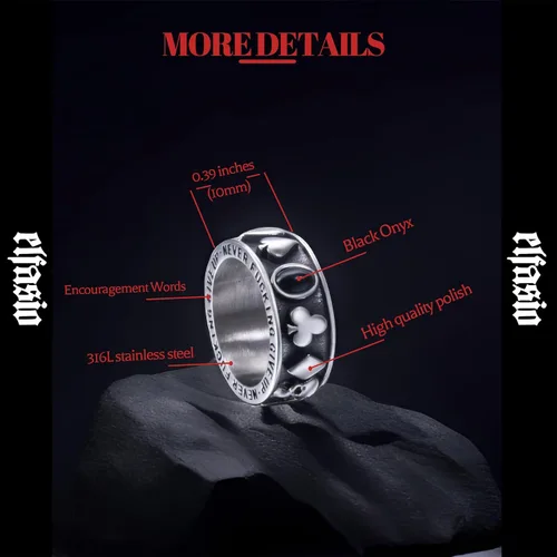 Vista 23 de Anillos de calavera gótica vintage para hombres y mujeres, acero inoxidable, ónix negro, anillo de póquer, anillo de esqueleto plateado