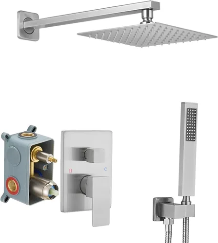 Vista 8 de Sistema de Ducha de Oro Cepillado para Baño de Lujo con Mezclador de Lluvia, Conjunto Combinado de Ducha Montado en la Pared, Sistema de Cabezal