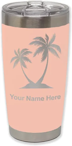 Vista 30 de LaserGram Vaso aislado al vacío de 20 onzas, palmeras, grabado personalizado incluido (negro)
