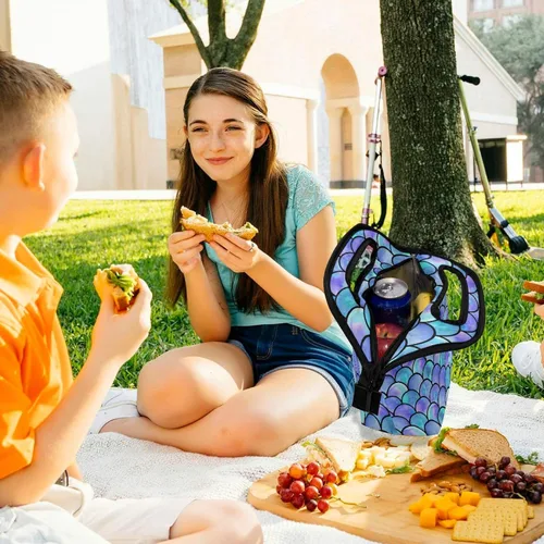 Vista 5 de Naanle Bolsa de almuerzo aislada con cremallera para adultos, adolescentes, hombres y mujeres, loncheras de sirena oceánica, loncheras para preparar