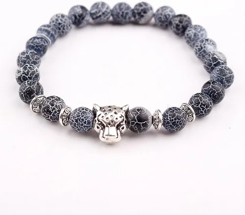 Vista 2 de Pulsera unisex de 0.315 in de roca volcánica chapada en oro de pantera de leopardo con cuentas de Buda, piedra natural, antiansiedad, difusor