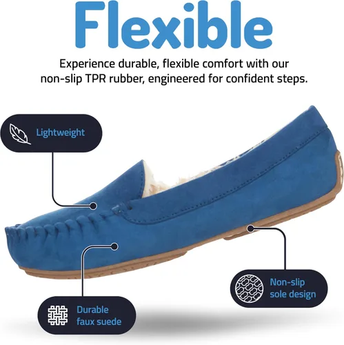 Vista 11 de Floopi Pantuflas para mujer, forro de piel sintética suave con espuma viscoelástica acogedora, pantuflas de casa para mujer con suela antideslizante