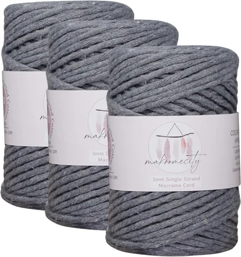 Vista 133 de Makromecity, Cordón de macramé de un solo hilo de 3 mm x 100 yardas (300 pies) de 3 mm de cordón de algodón azul bebé para arte y manualidades