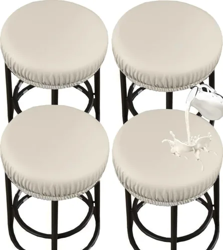 Vista 12 de HFCNMY Fundas para taburetes redondas, elásticas de poliuretano redondo, impermeables, fundas de asiento para taburetes de bar, fundas de asiento