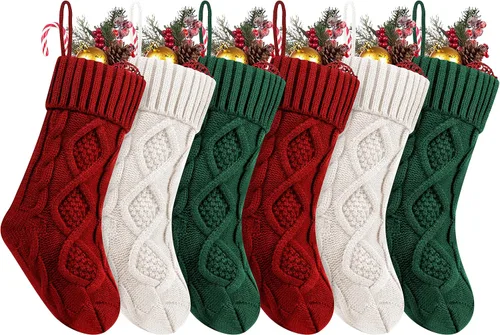 Vista 16 de Fesciory Calcetines de Navidad, paquete de 6 calcetines de punto grandes de 18 pulgadas y decoración para fiestas familiares de Navidad, borgoña