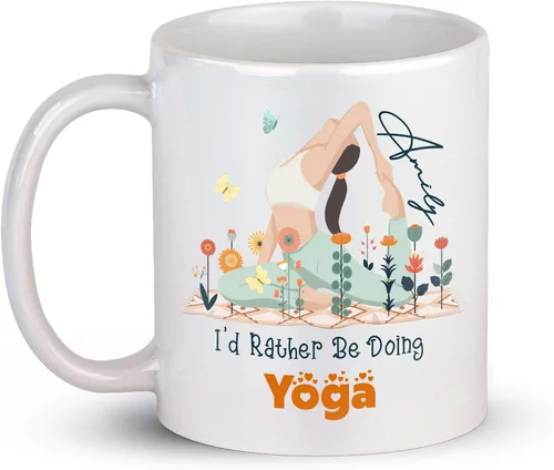 Vista 11 de Taza de café personalizada con nombre para yoga, taza de té de yoga con divertido diseño de perezoso, taza de inspiración para yoga y amantes