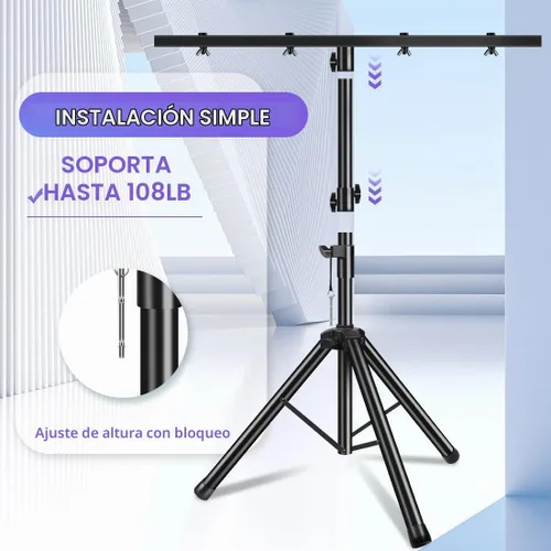 Vista 2 de PPH-Sisy Soporte de luz para DJ, resistente, para trípode, barra en T, luces de escenario, ajustable, 39-70 pulgadas, montaje de trípode