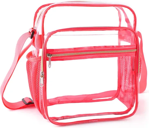 Vista 12 de Bolsa transparente aprobada para estadios, bolsa bandolera mensajero de hombro transparente con correa ajustable para conciertos, eventos deportivos