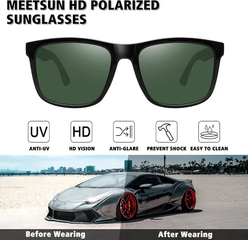 Vista 3 de MEETSUN Gafas de sol polarizadas para hombres y mujeres, gafas de sol para conducir, protección UV