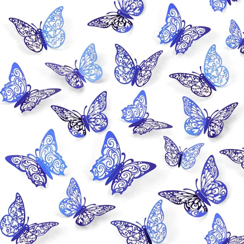 Vista 14 de 72 decoraciones de mariposa negra, 3 tamaños, 3 estilos, decoración de pared 3D para fiestas, cumpleaños y manualidades Butterfly Party