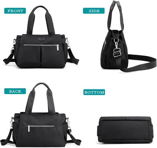 Vista 6 de DOURR Hobo - Bolso bandolera de nailon ligero para mujer, con múltiples compartimentos