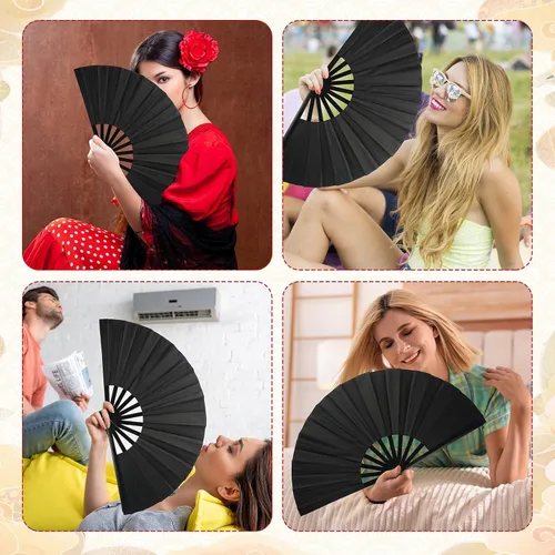Vista 7 de 15 abanicos de mano plegables grandes para baile de línea, aplaudiendo, fanáticos rave, a granel para hombres y mujeres, bailando, chino, japonés