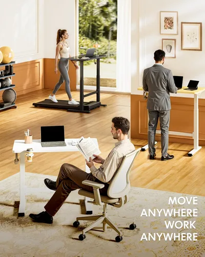 Vista 6 de FLEXISPOT H7 Plus - Escritorio móvil de pie, neumático ajustable, de una sola pieza, 32 pulgadas Cordless standing desk with stable dual-column