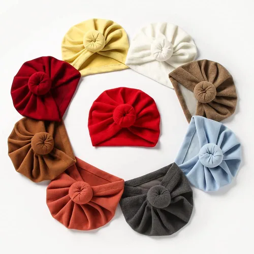 Vista 9 de Juego de gorro de algodón para recién nacido, gorro con nudo de dona, suave turbante con lazo